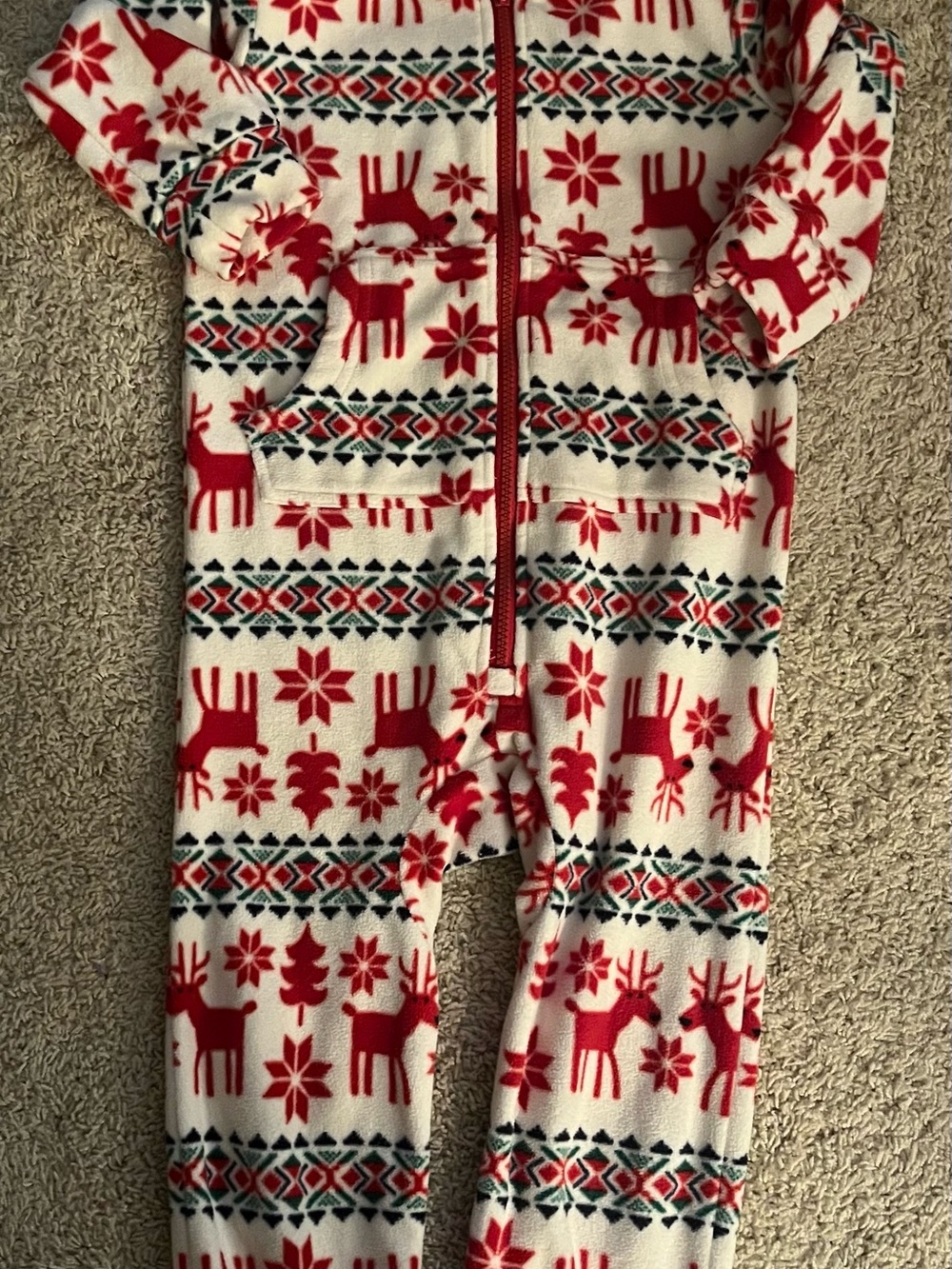Hanna Andersson Kid’s Unisex Dear Deer Holiday Fleece One-Piece, Size Small